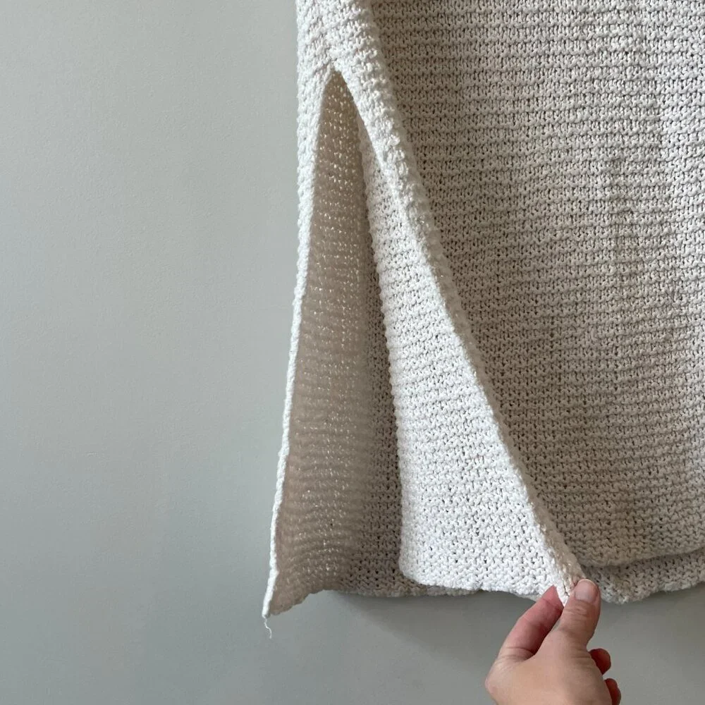 Free People Turtleneck Sleeveless Side Slits Casual Pullover Sweater White Small - Picture 6 of 8